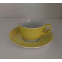Arabia kahvikuppi + asetti, keltainen