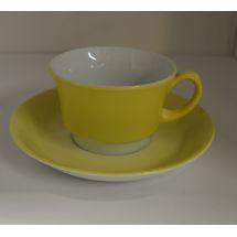 Arabia kahvikuppi + asetti, keltainen