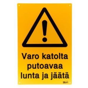 Varo katolta putoavaa lunta ja jäätä