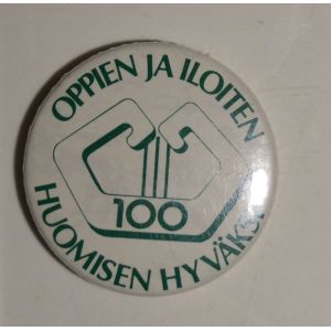 Oppien ja iloiten huomisen hyväksi -rintanappi