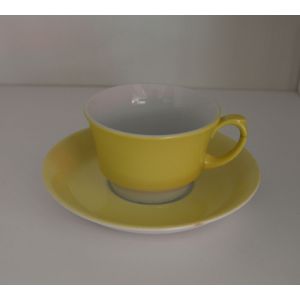 Arabia kahvikuppi + asetti, keltainen